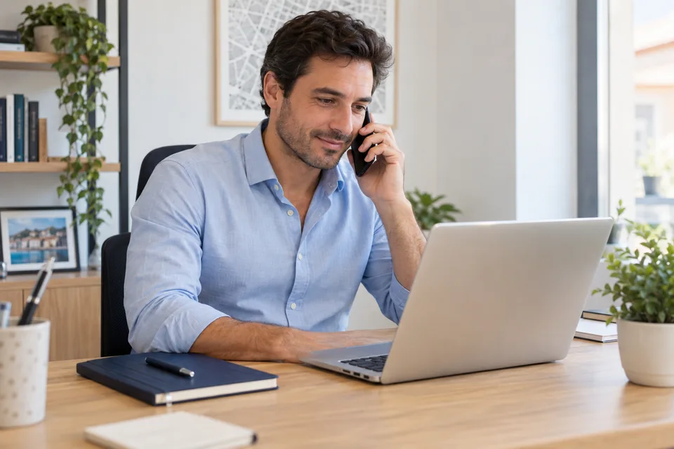 Consulente al telefono alla propria scrivania durante un’assistenza diretta